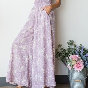 Smocked Waist Band Wide Leg Maxi Pants